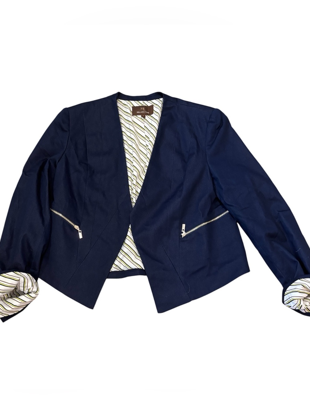 ⚪️⚪️Cropped Navy Open-Front Blazer with Zip Pocket Detail - Unbranded